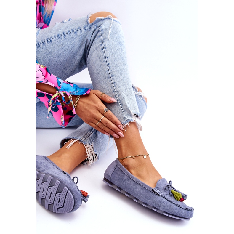 Siniset mokkasiinit, joissa rusetti ja hapsut sininen 4