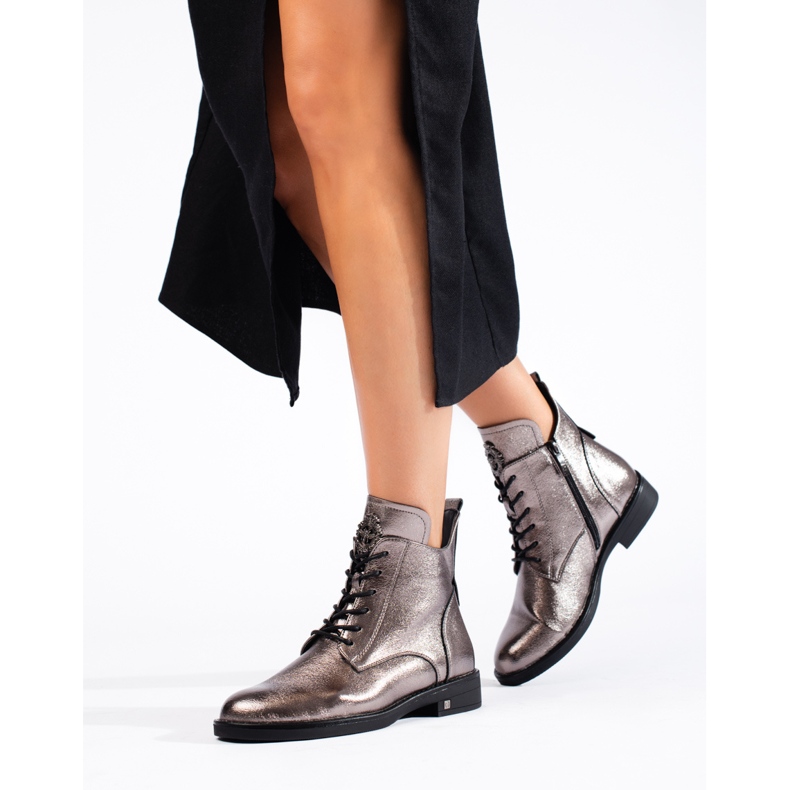 W. Potocki Potocki hopeiset tasaiset saappaat ruskea 1