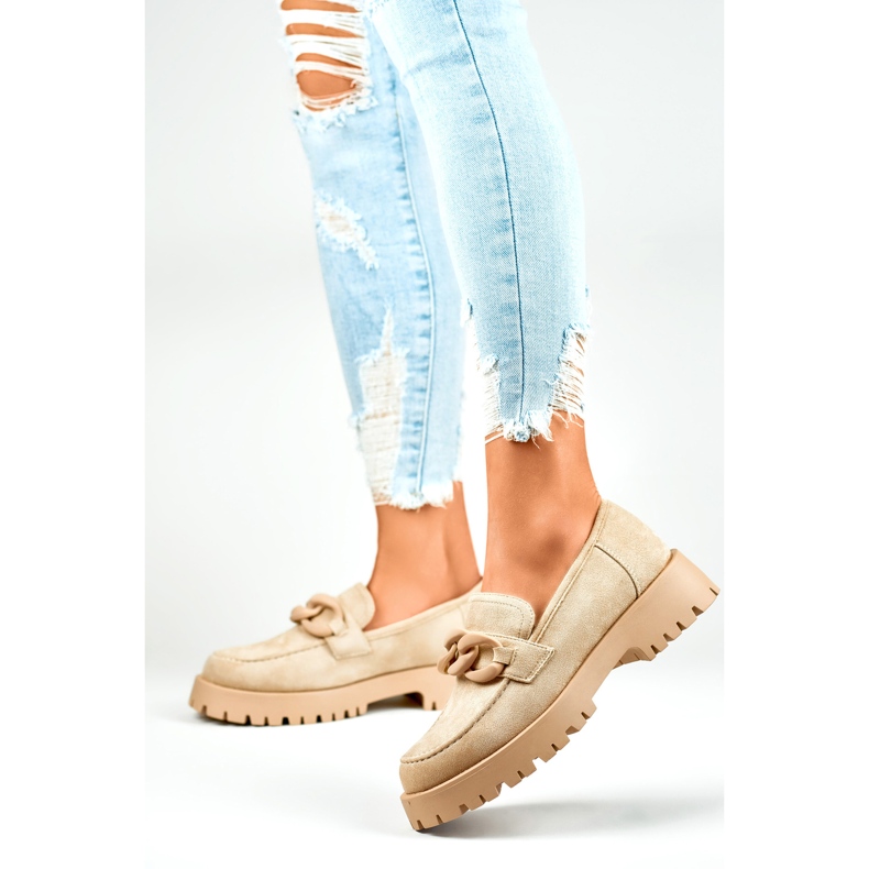 Naisten beigenväriset mokkanahkahousut ketjulla 2