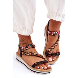 Mukavat naisten kiilan sandaalit mustalla helmillä 1