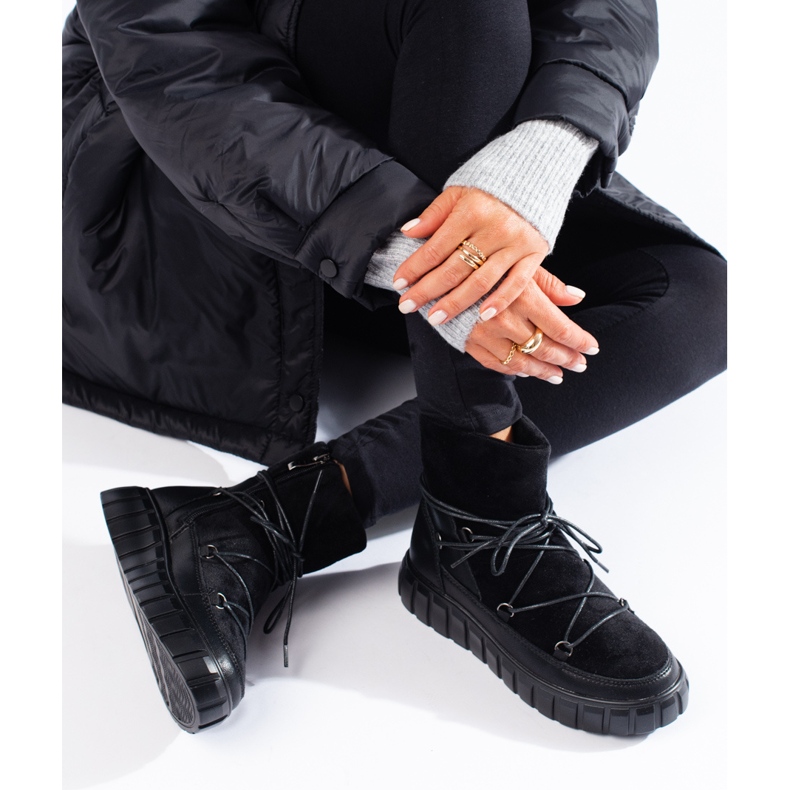 Vinceza mustat nahkaiset naisten lumisaappaat 1