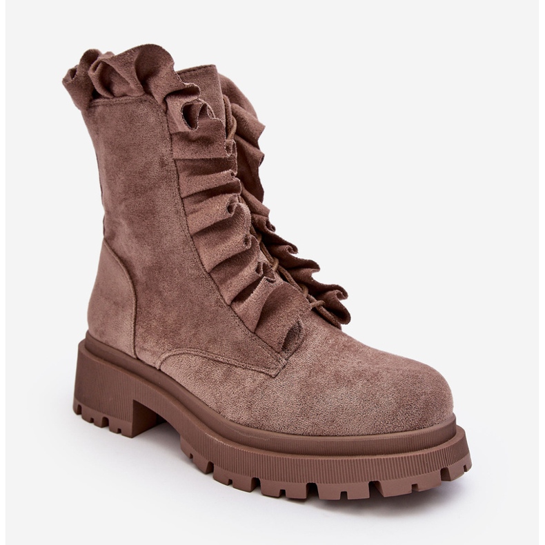 PS1 Mokkanahkaa eristetyt työntekijänilkkurit tasaisella kantapäällä, tummanbeige nacell 1