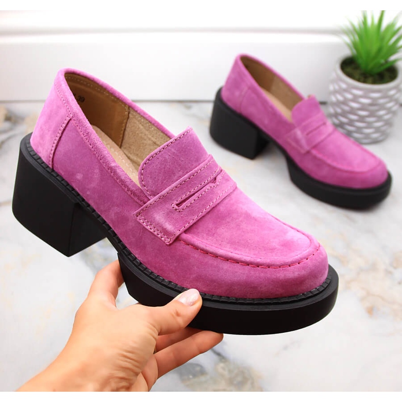 Nahka mokkanahka kengät naisten korkokengät loaferit fuksia Filippo DP4685 vaaleanpunainen 1