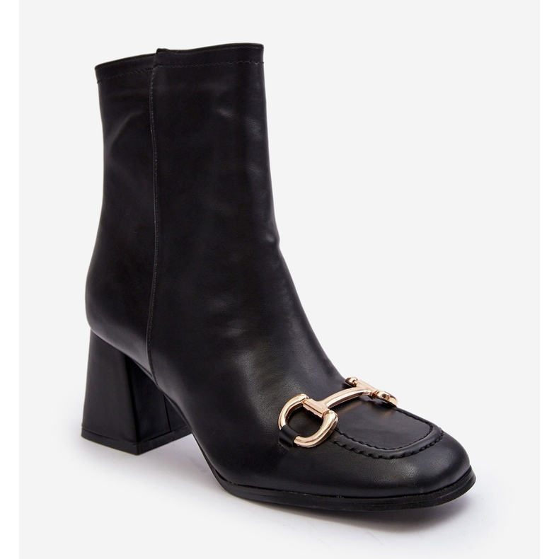 PH2 Nahkaiset korkeakorkoiset nilkkurit, joissa koristelu, musta pamelinta 1