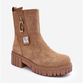 Massiiviset mokkanahkaiset naisten tasaiset Beige Lunai -saappaat 2