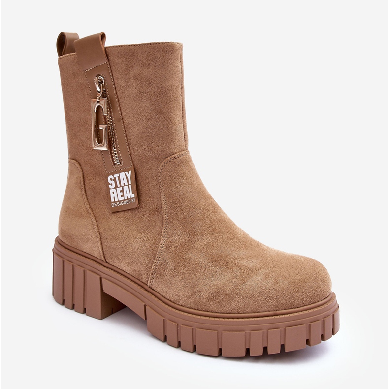 Massiiviset mokkanahkaiset naisten tasaiset Beige Lunai -saappaat 2