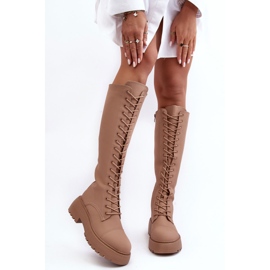 PS1 Nauhalliset, lämpimät polven yli ulottuvat saappaat, tumma beige, Bergdis 2