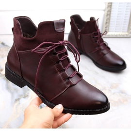 M. DASZYŃSKI Naisten tasakorkoiset saappaat, eristetty, viininpunainen M.Daszyński MR2251-6 1