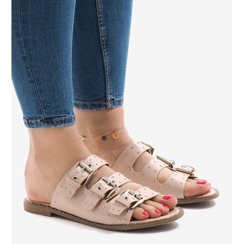 Vaaleanpunaiset tossut, joissa nastat ja solki F-3659 vaaleanpunainen 1