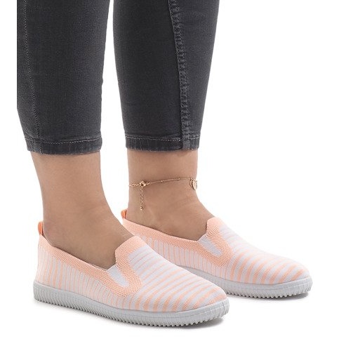 Persikanväriset raidalliset lenkkarit XJ-2909 valkoinen keltainen 1