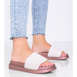 Trisha -ruusukultaiset tohvelit runsaasti koristeltu vaaleanpunainen 1