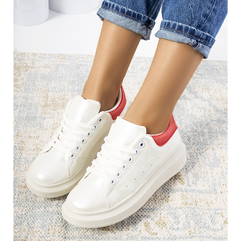 Valkoiset helmenväriset naisten Neera-lenkkarit valkoinen punainen 1