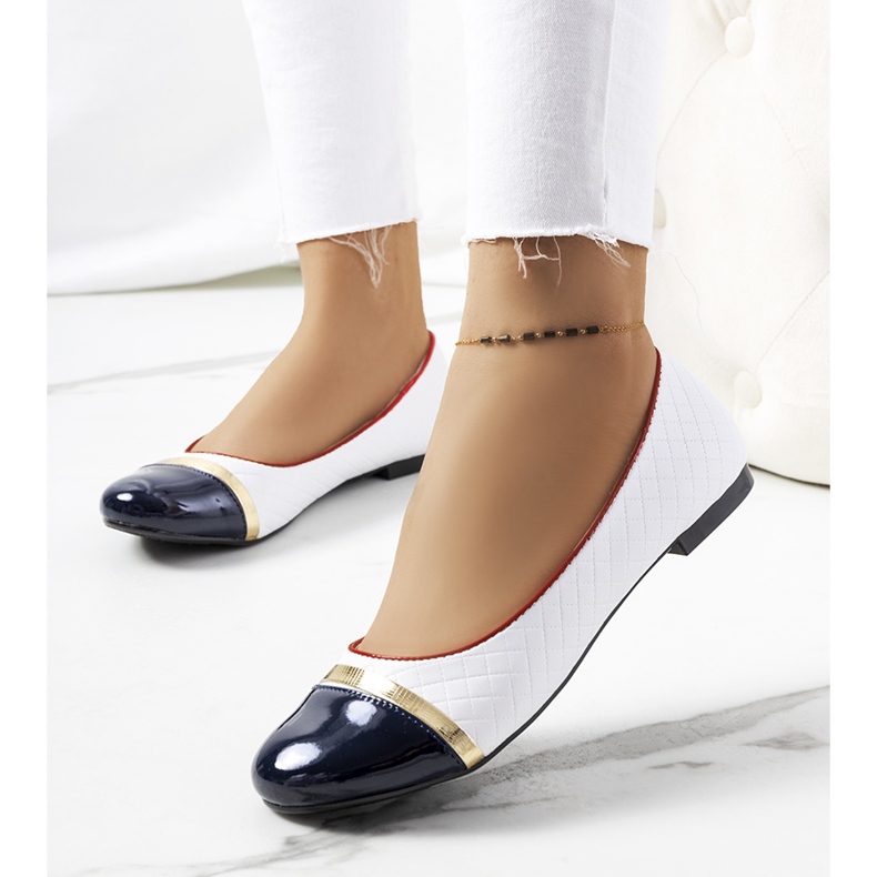 Petra naisten valkoiset balerinat valkoinen laivastonsininen 1