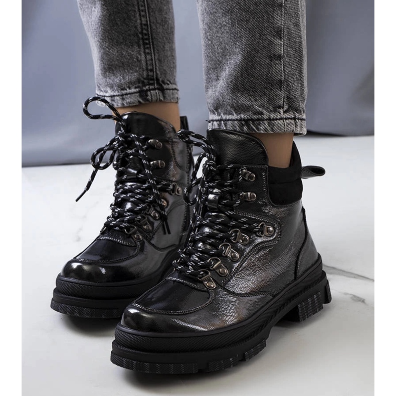 Harmaa kiiltonahkainen Prepo-saappaat musta 1