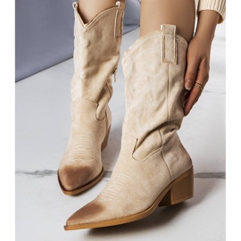 PA1 Routhierin beigenväriset keinomokkanahkaiset cowboysaappaat 1