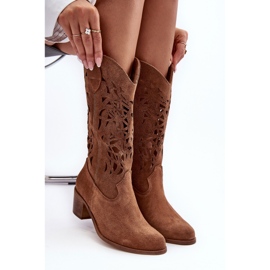 Lewski Shoes Suede Openwork Cowboy Boots Ruskeat Lewski 3320 2