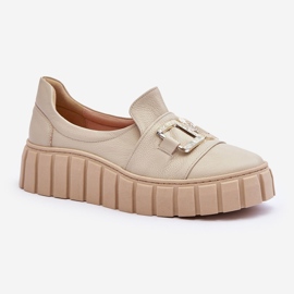 Lewski Shoes Naisten nahkakengät Platform Beige Lewski 3398 1