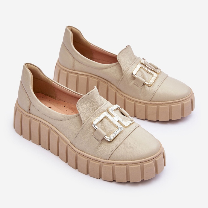 Lewski Shoes Naisten nahkakengät Platform Beige Lewski 3398 2