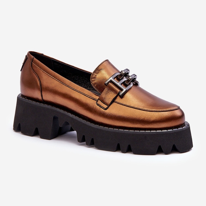 Laura Messi Naisten nahkaiset loaferit kultaisella Lyndani-koristeella kultainen 1