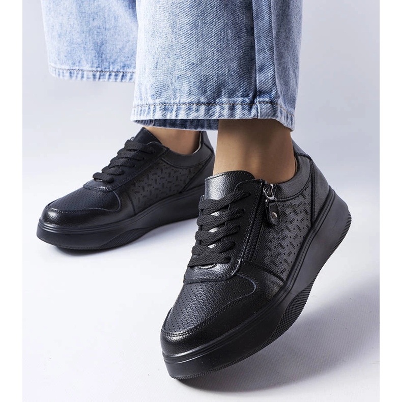 Mustat nahkakengät, joissa on Jezzi-vetoketju 1