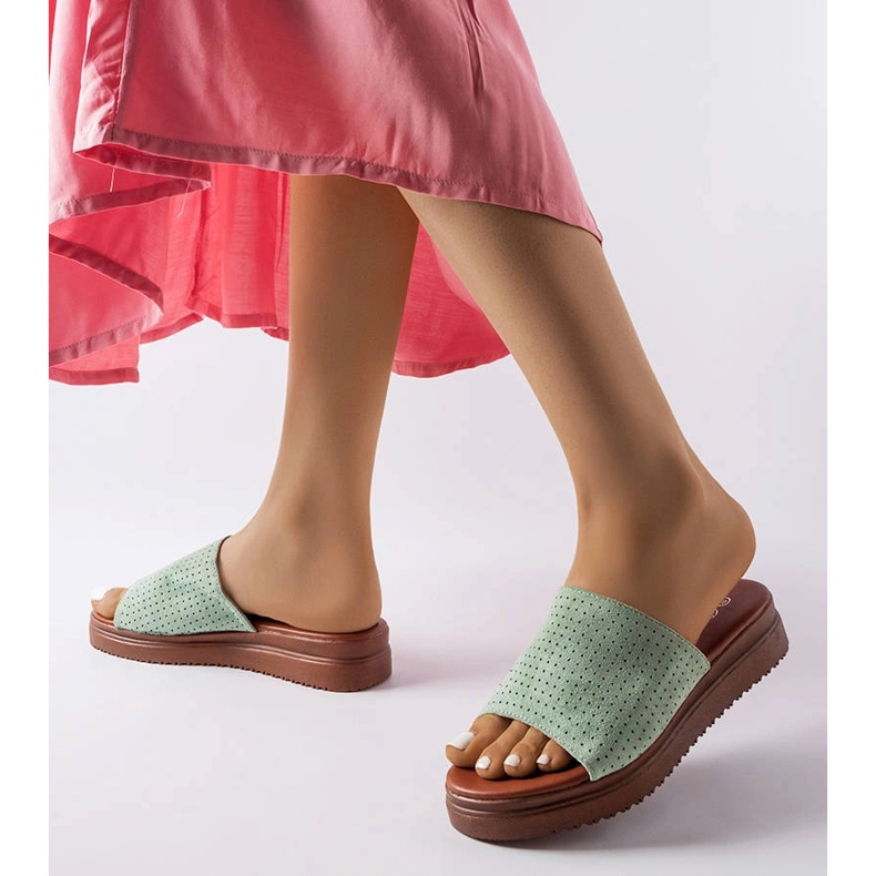 Idabelin vihreät tossut harjakattoisella päällyksellä 2