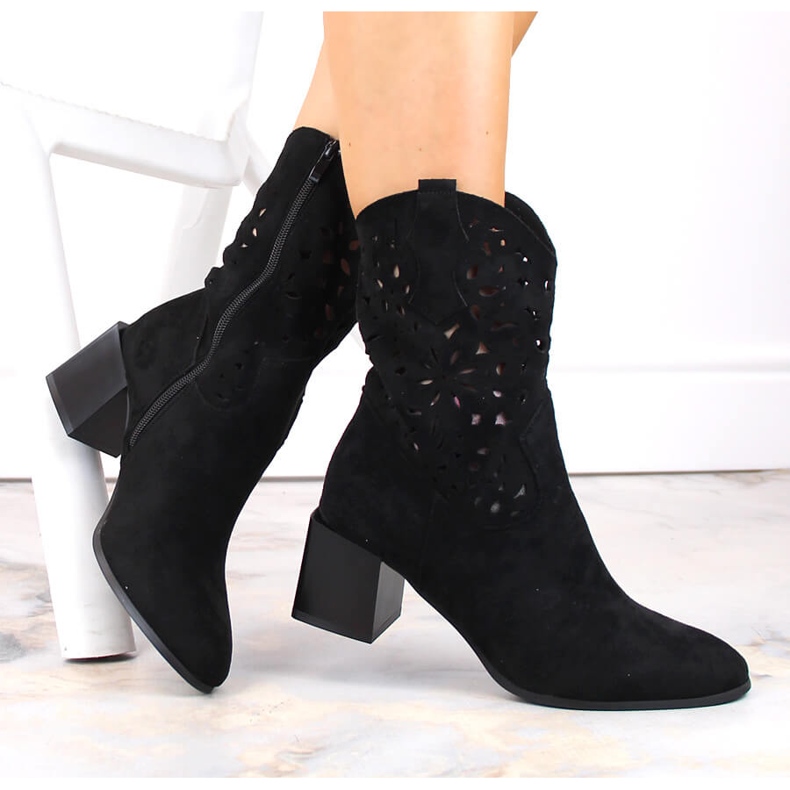 Naisten harjakattoiset cowboy-saappaat, eristämättömät, mustat Jezzi ASA217-4 1