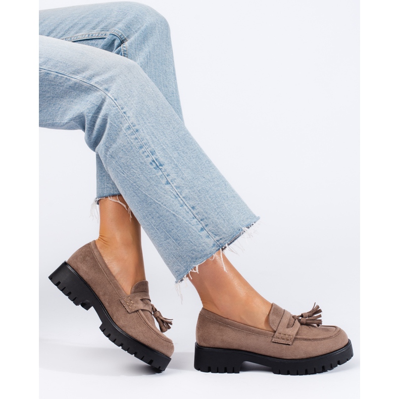 Shelovet tummanbeiget mokkasiinit hapsuilla 1