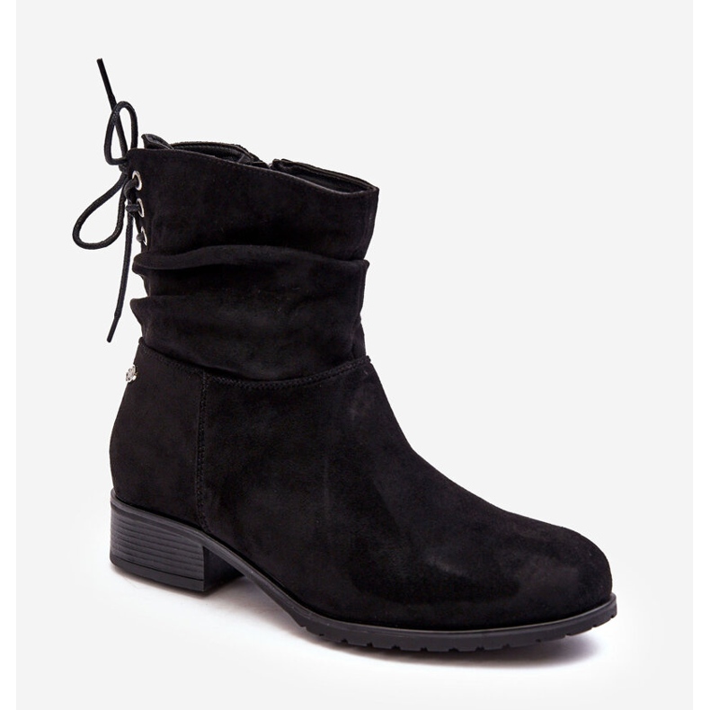 PE1 Naisten mokkanahkaiset tasaiset saappaat mustat Keresa 1