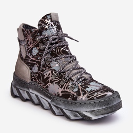 Naisten nahkaiset lämpimät nilkkurit Maciejka 06146-03 harmaa musta 1