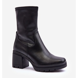 Sergio Leone Naisten nahkaiset nilkkurit massiivisilla korkokengillä, musta Fllavie 1