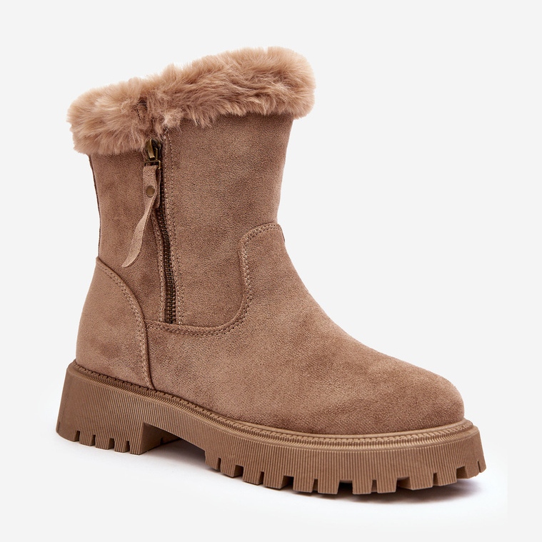 PE1 Naisten mokkanahkaiset nilkkurit, joissa turkis, beige Hasiva 1