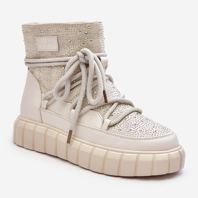 Eristetyt lumisaappaat, jotka on koristeltu tekojalokivillä GOE MM2N4081 Beige 1