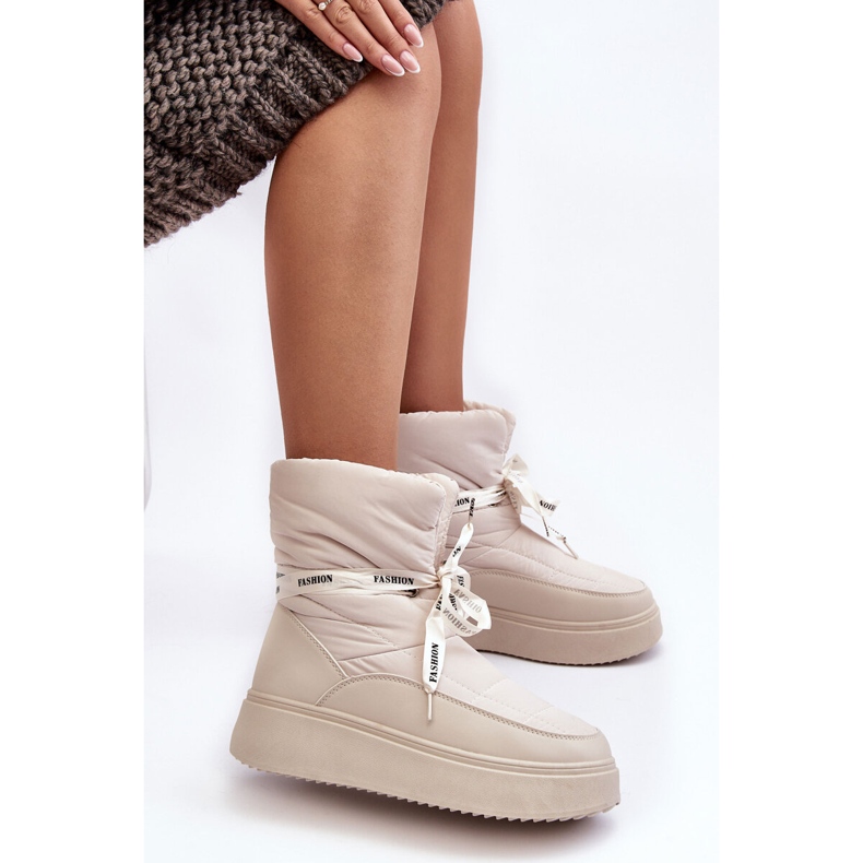 PS1 Naisten lumisaappaat koristeellisella nauhalla, vaalea beige Siracna 1