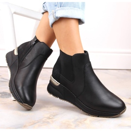 Nahkasaappaat, naisten mustat kiilalenkkarit, Rieker 1