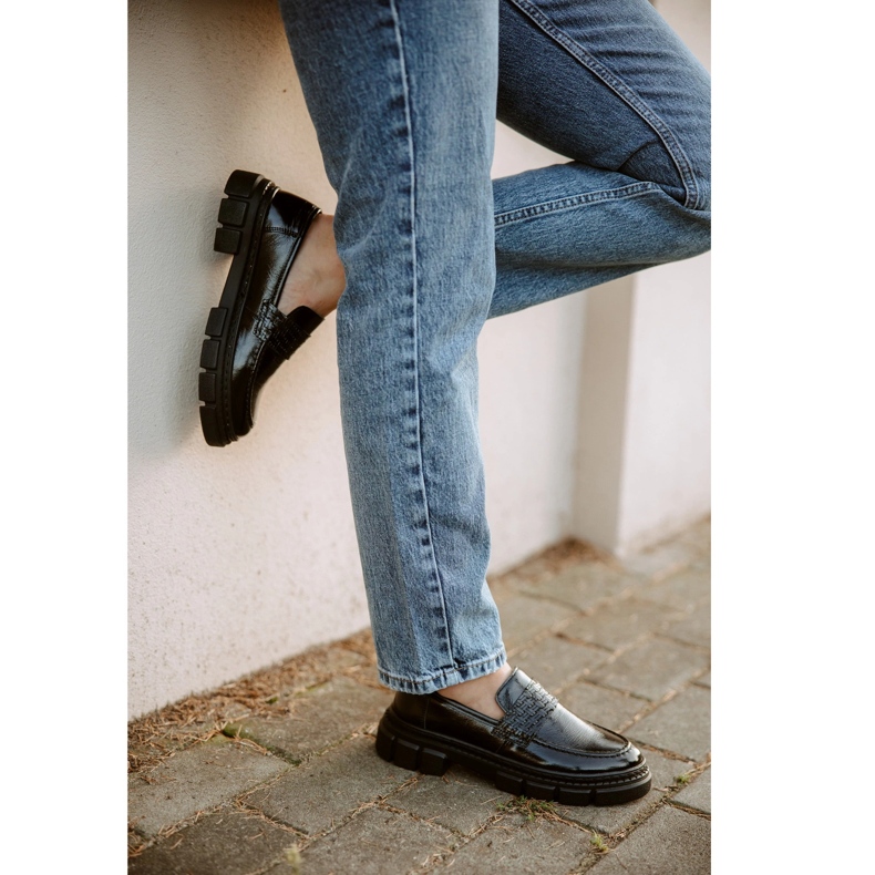 WASAK Naisten nahkaiset slip-on kengät 0706, mustat, paksulla pohjalla 1