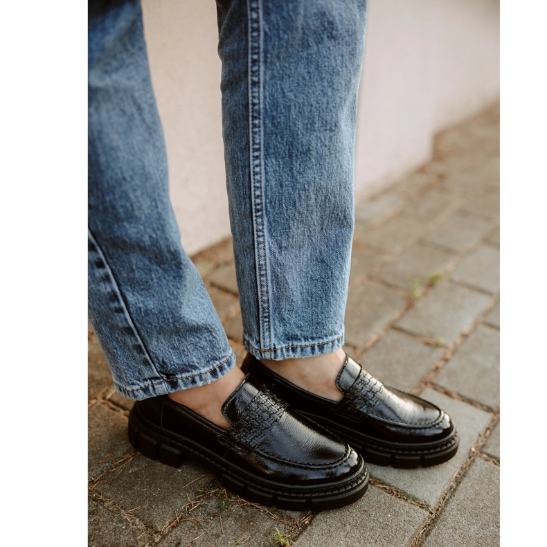 WASAK Naisten nahkaiset slip-on kengät 0706, mustat, paksulla pohjalla 2