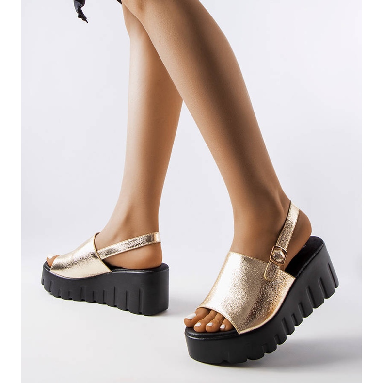 Naisten kullanväriset Berfin wedge sandaalit kultainen 1