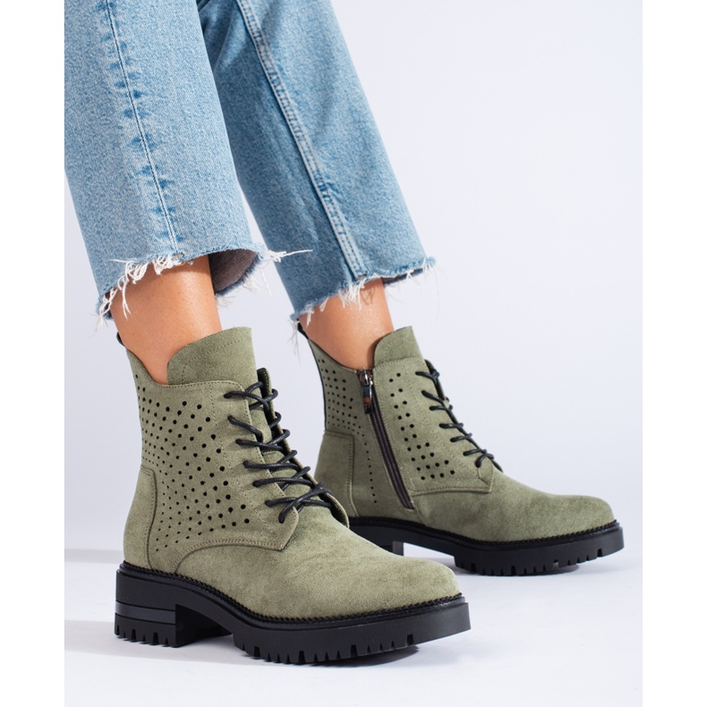 W. Potocki Harjakattoiset mokkanahkaiset työsaappaat Potockinvihreät 2