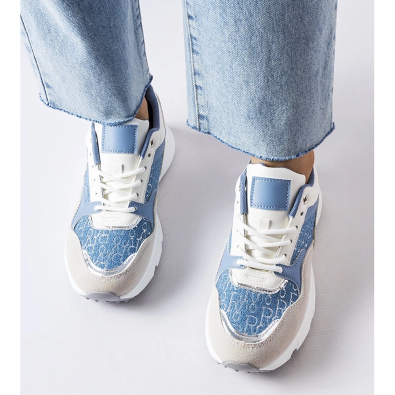 Sinivalkoiset Rion kengät hopeisilla yksityiskohdilla valkoinen 1