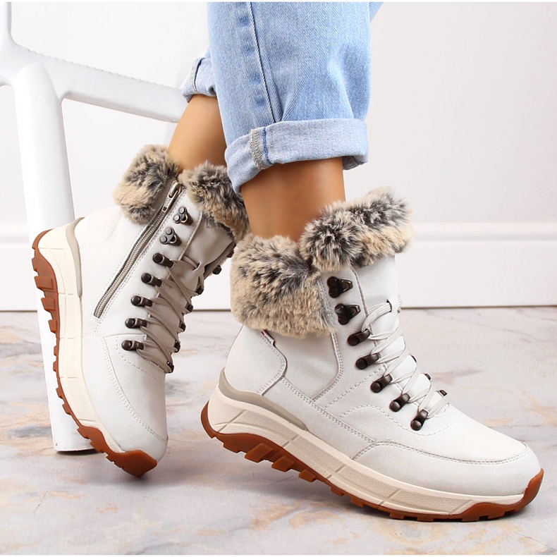 Nahkaiset vedenpitävät naisten nilkkurit villaeristetyt, valkoinen Rieker W0063-80 1