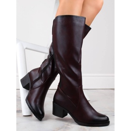 M. DASZYŃSKI Naisten korkeakorkoiset saappaat kuminauhalla, lämmin, viininpunainen M.Daszyński SA128-36 1