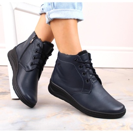 Naisten nahkaiset, nauhalliset ja vetoketjulliset eristetyt nilkkurit, laivastonsininen Helios 584 1