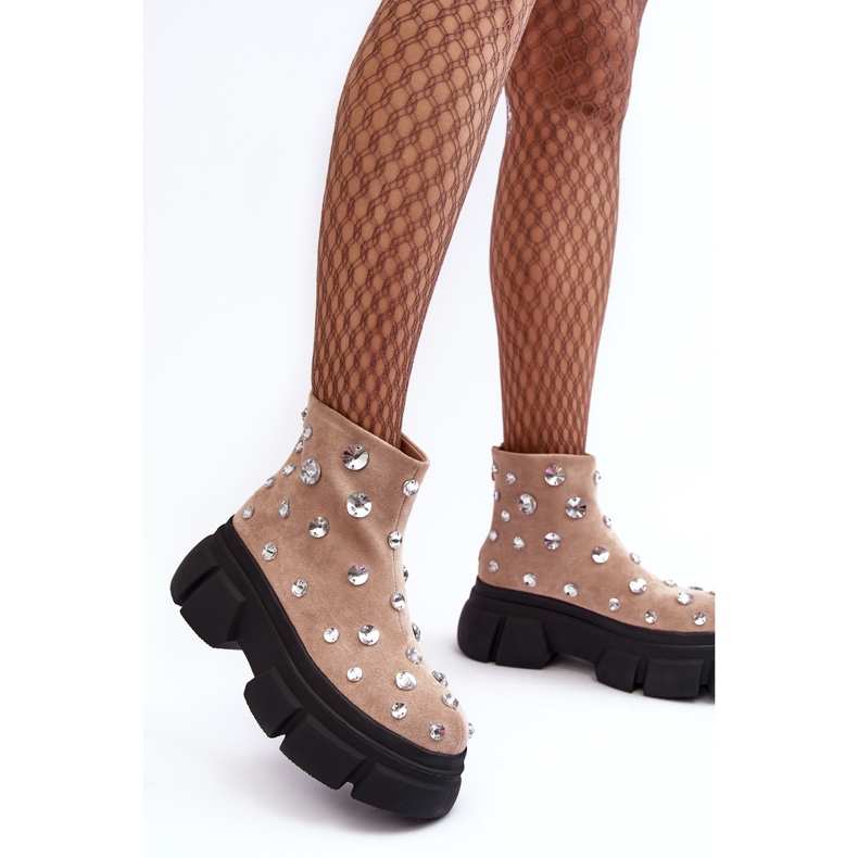 S.Barski Mokkaeristetyt saappaat kristalleilla D&amp;A MR870-83 beige 1