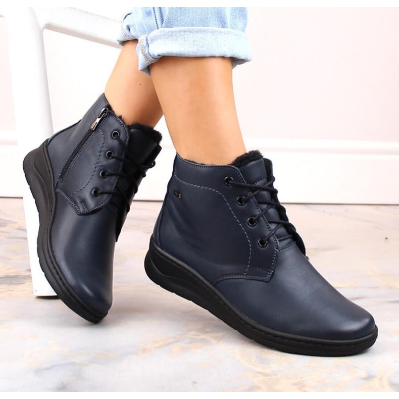 Helios W H584C eristetyt nahkasaappaat nauhoilla ja vetoketjulla, laivastonsininen 1