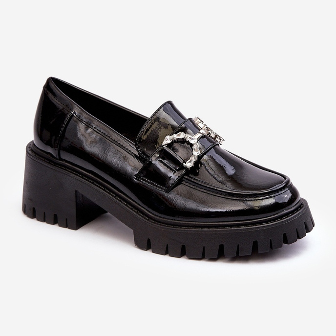 Naisten kiiltonahkaiset kengät massiivisilla korkokengillä, musta Lemmitty 1