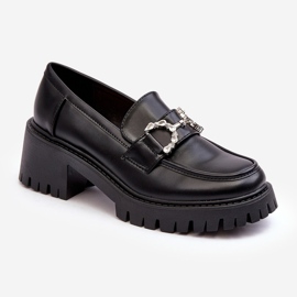 Naisten nahkakengät massiivisilla korkokengillä, musta Lemmitty 1