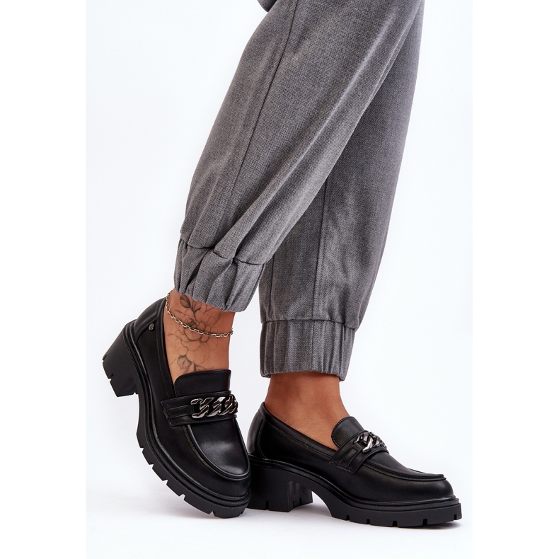 WS1 Naisten nahkaiset matalakorkoiset kengät, musta Blimma 2