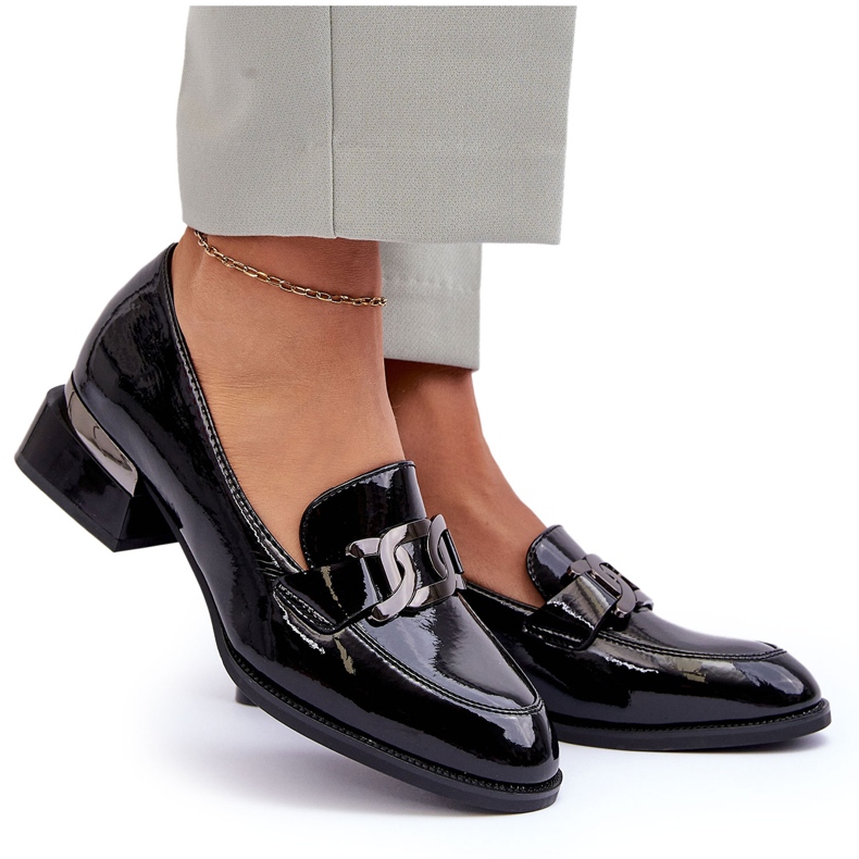 Vinceza Kiiltonahkaiset kengät, mustat korkeakorkokengät mokasiinit 4