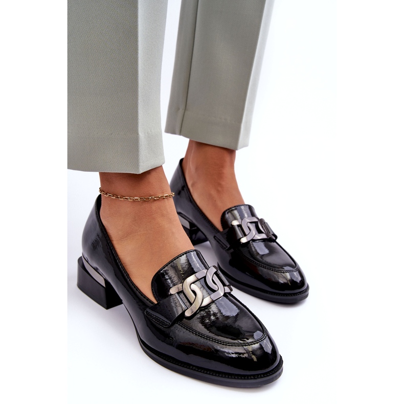 Vinceza Kiiltonahkaiset kengät, mustat korkeakorkokengät mokasiinit 2