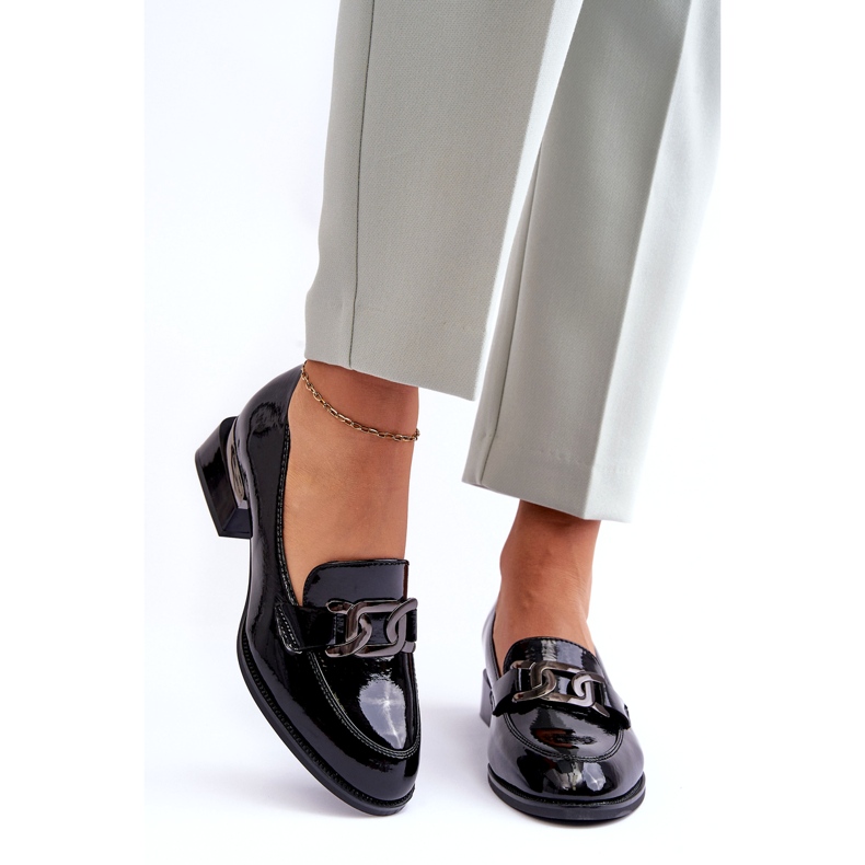 Vinceza Kiiltonahkaiset kengät, mustat korkeakorkokengät mokasiinit 1